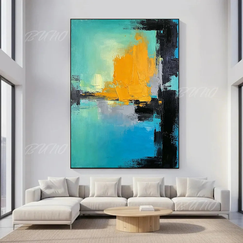 Blue Gold Urban Abstract Art