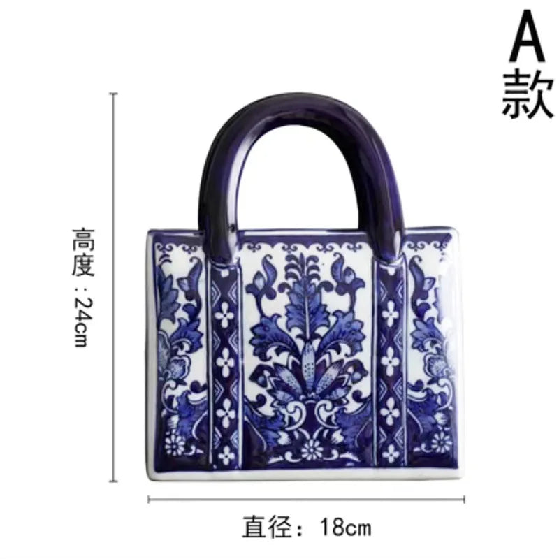 Blue and White Porcelain Desktop Handbag Vase