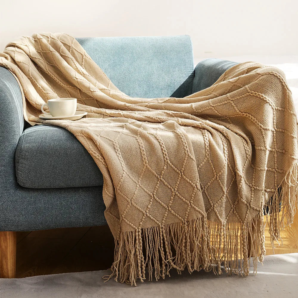 Khaki Grey Knitted Throw