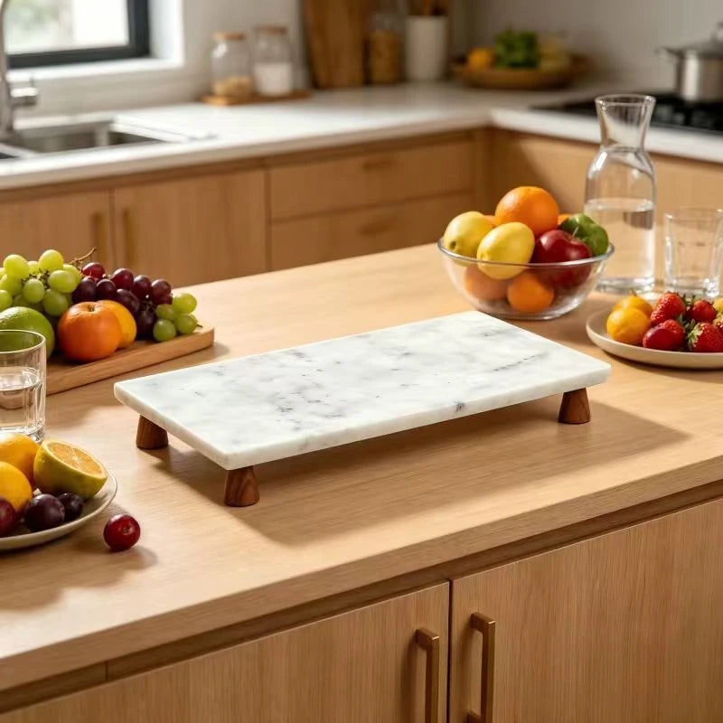 Marble Tray on Wood Base