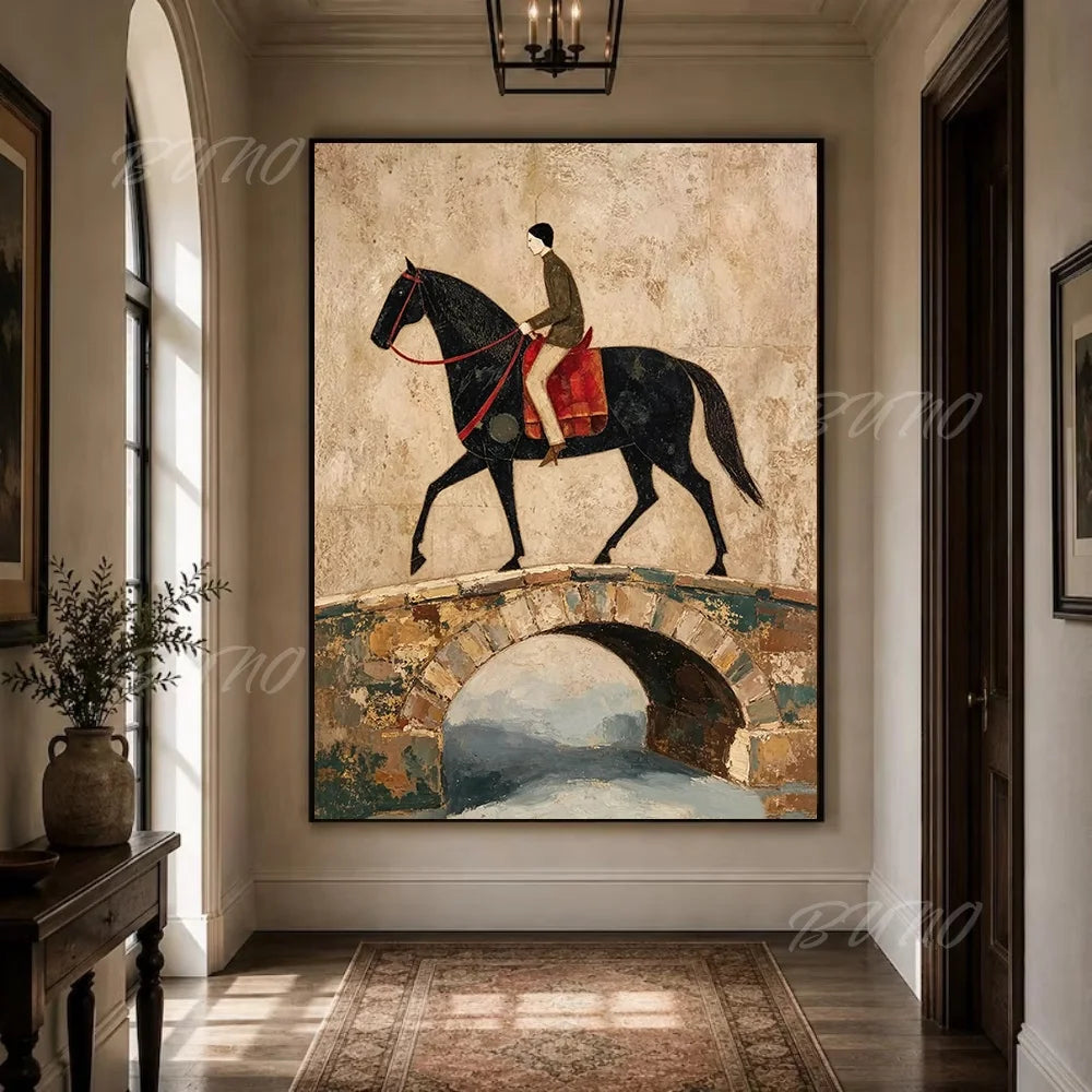 Black Horse Rider Painting