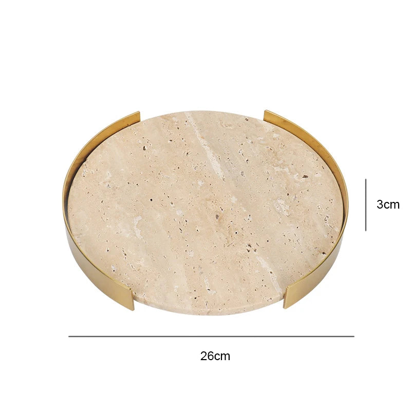 Round Beige Brown Travertine Plate