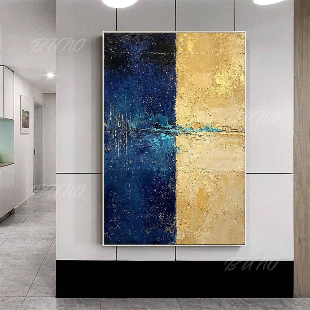 Geometric Blue Gold Painting
