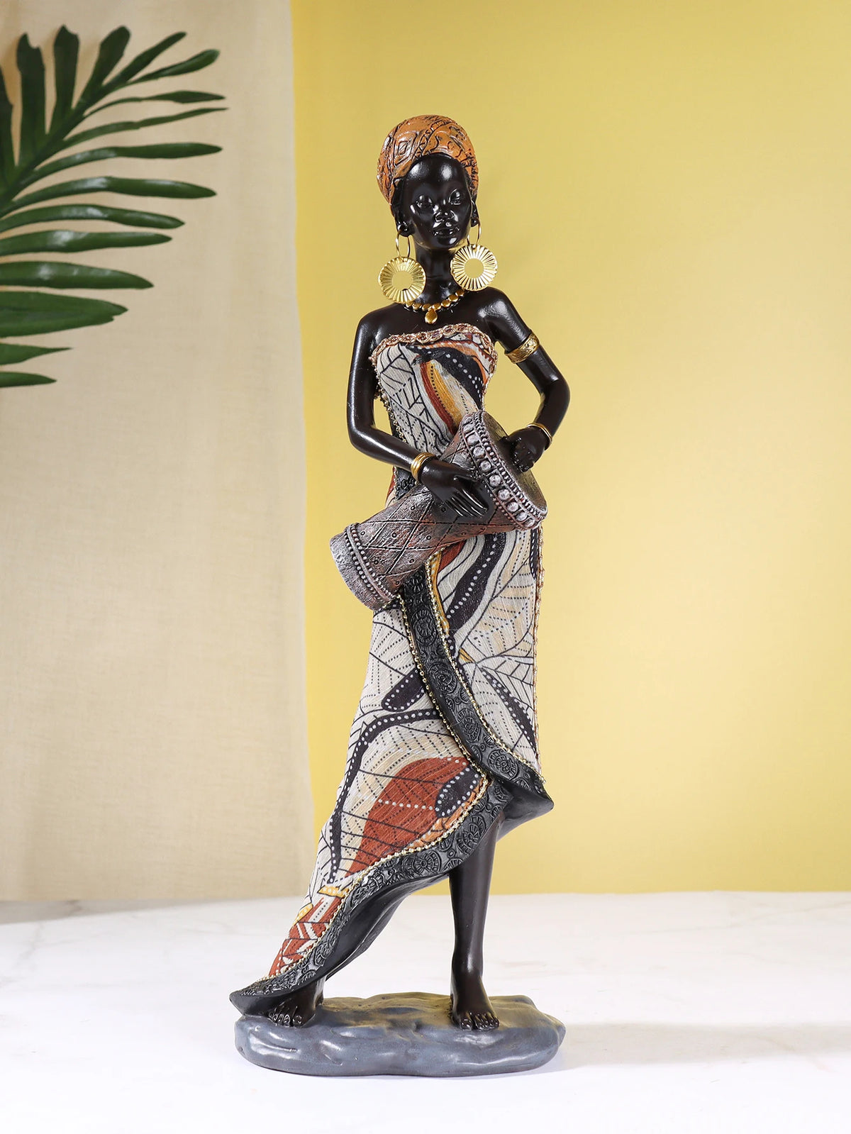 African Female Musician Sculpture Resin