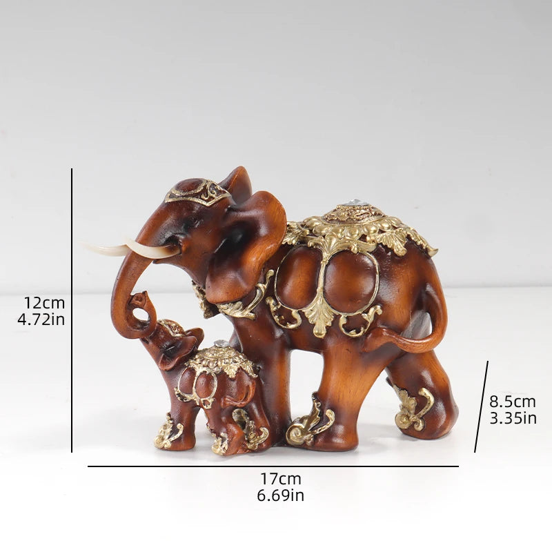 Wood Grain Mother and Child Elephant Statue