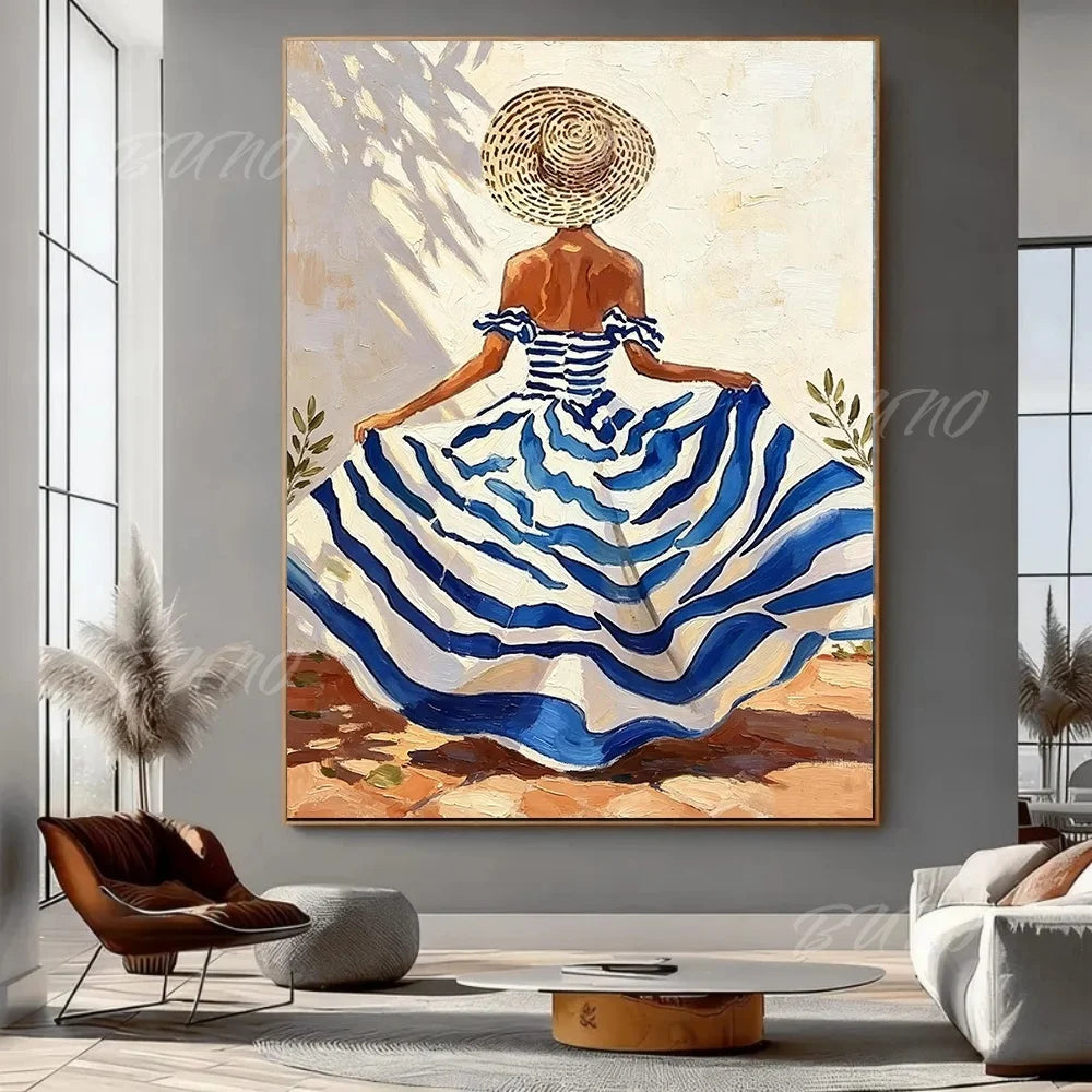 French Straw Hat Lady Painting