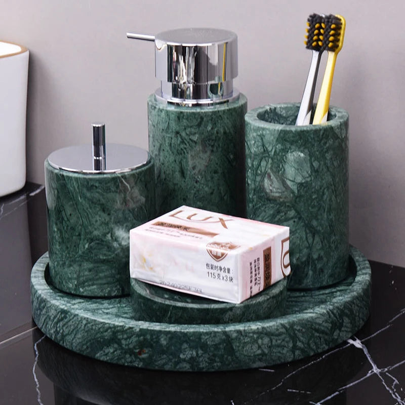 Dark Green Natural Marble Bathroom Set