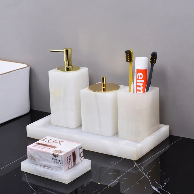 White Onyx Minimalist Bath Set