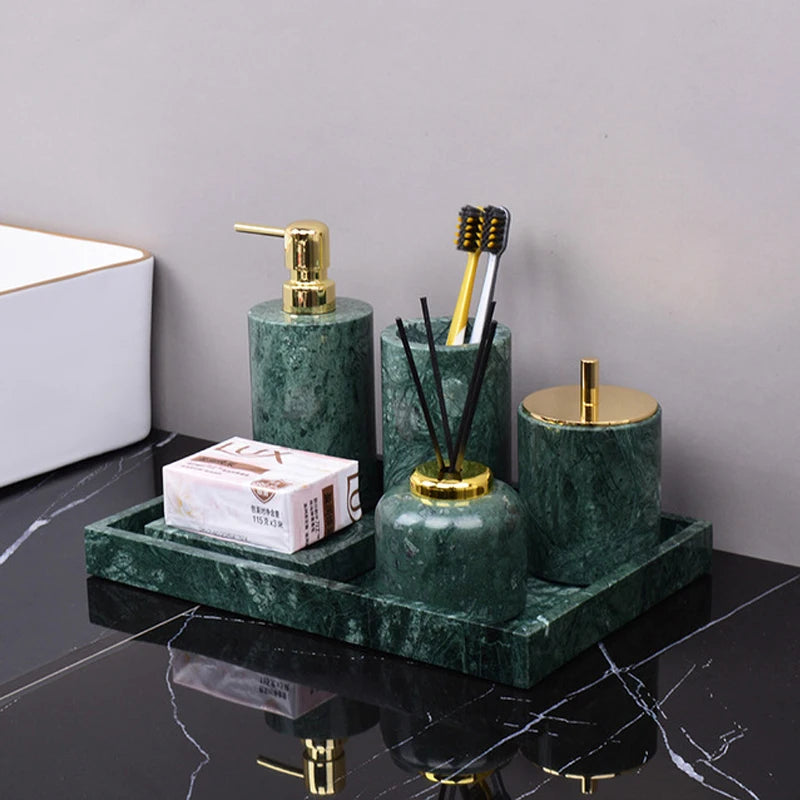 Dark Green Natural Marble Bathroom Set
