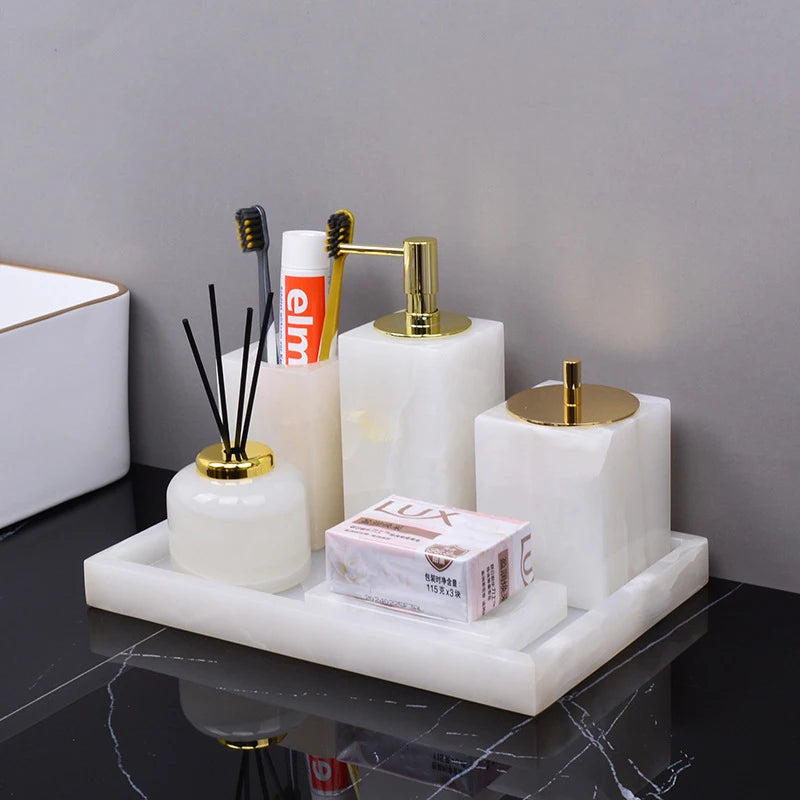 White Onyx Minimalist Bath Set
