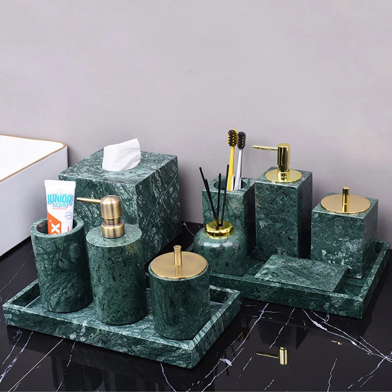Dark Green Natural Marble Bathroom Set