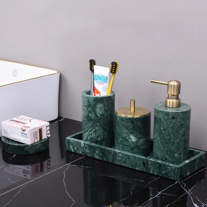 Dark Green Natural Marble Bathroom Set