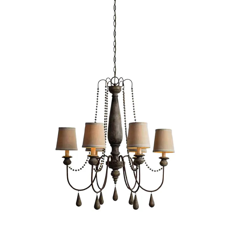 French Beaded Wood Chandelier