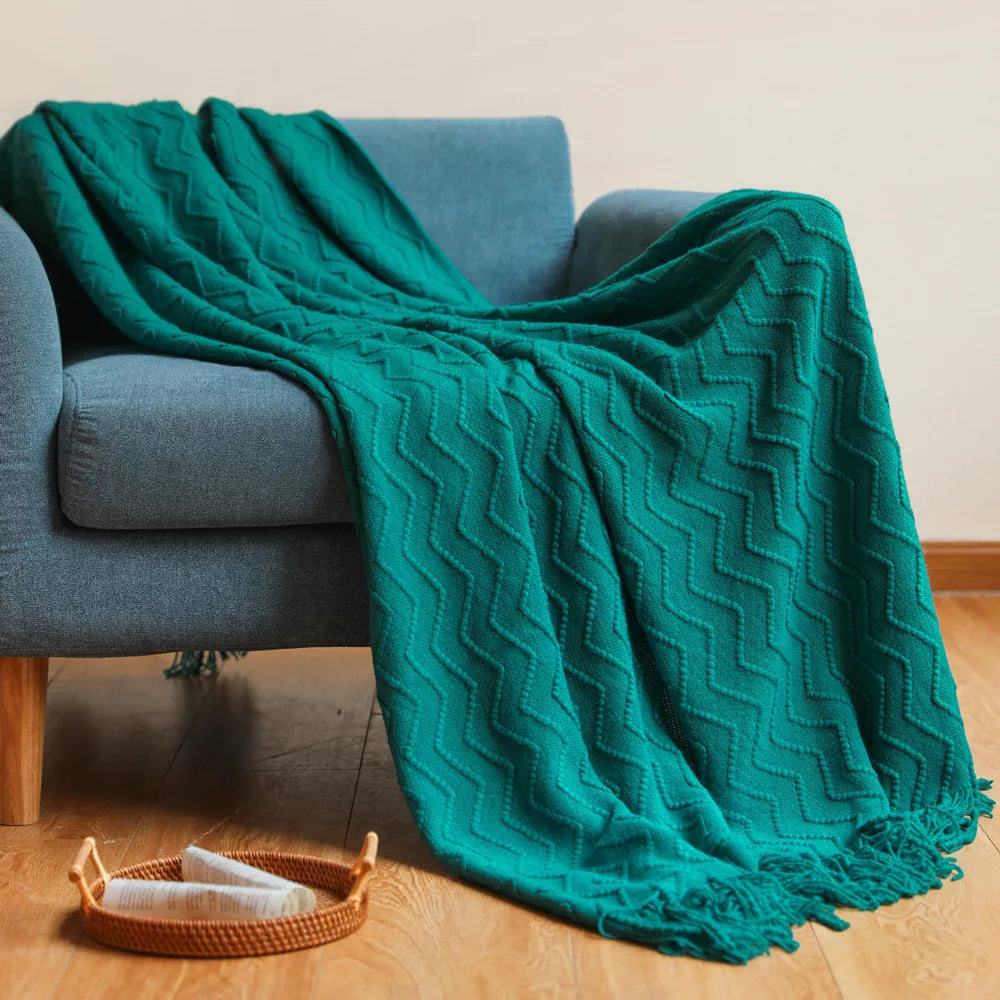 Khaki Wave Knitted Throw