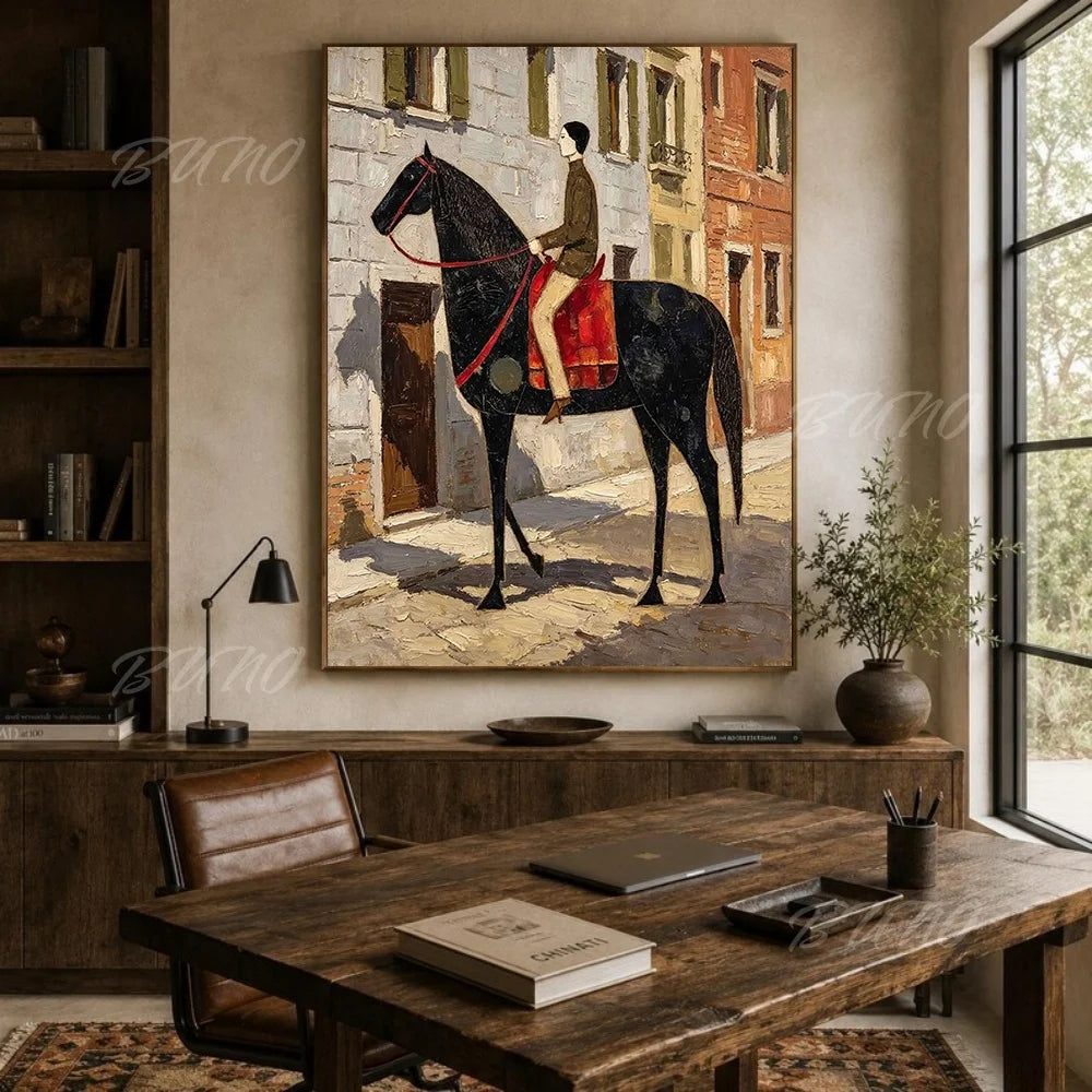 Black Horse Rider Painting