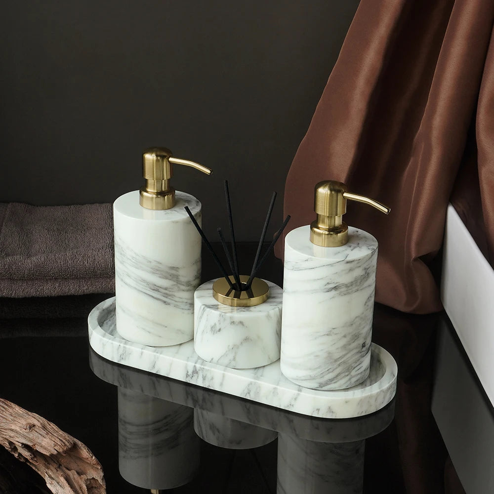 White Arabescato Natural Marble Bathroom Set
