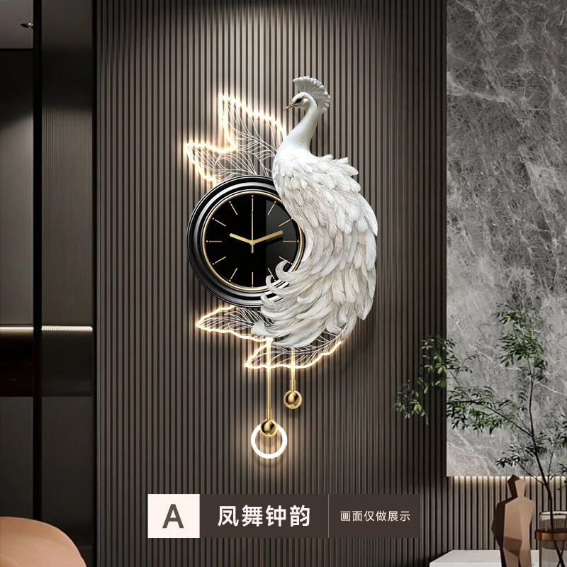 Peacock Clock Mural Light