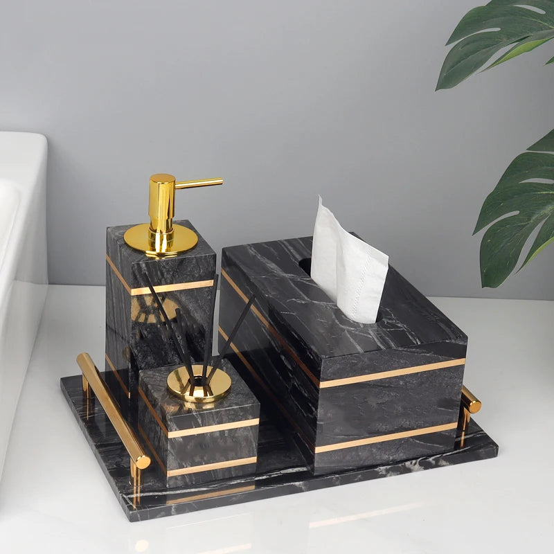 Tree Black Natural Marble Bathroom Set