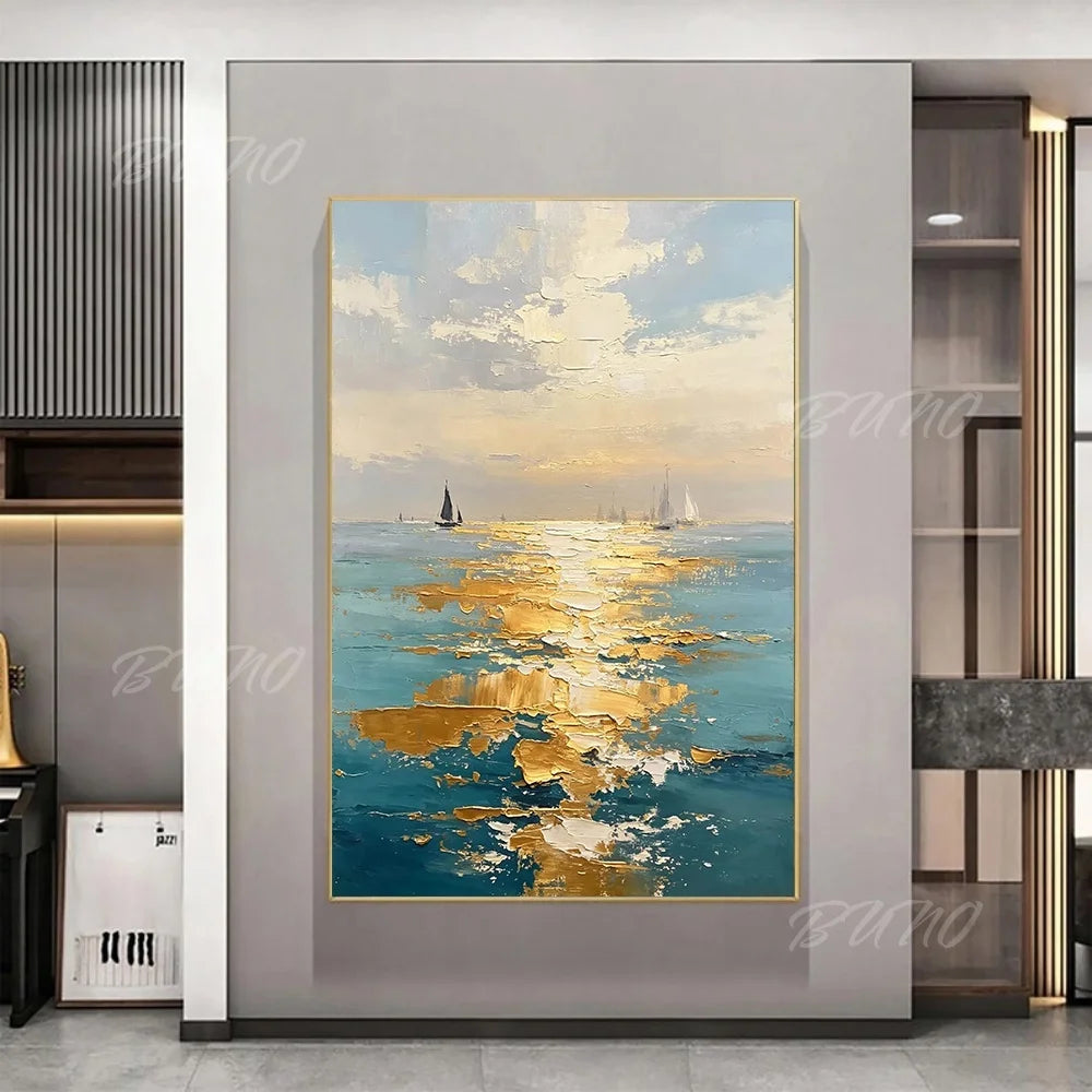 Gold Sailboat Ocean Painting