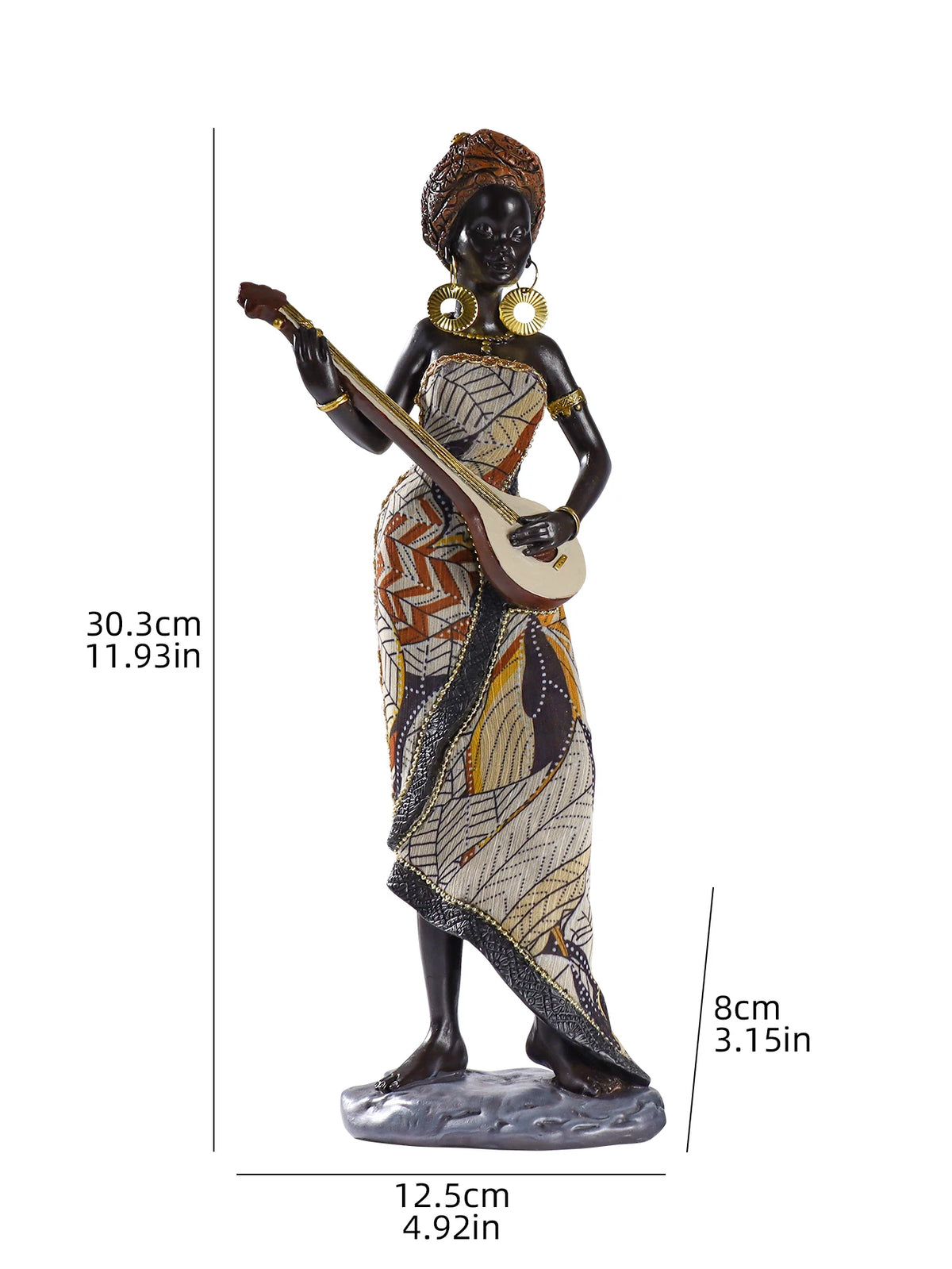 African Female Musician Sculpture Resin
