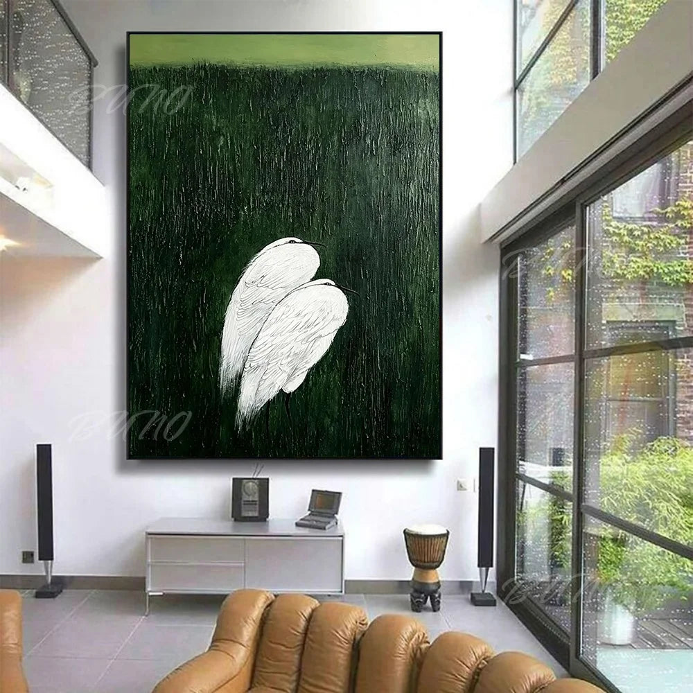 White Heron Wetland Painting