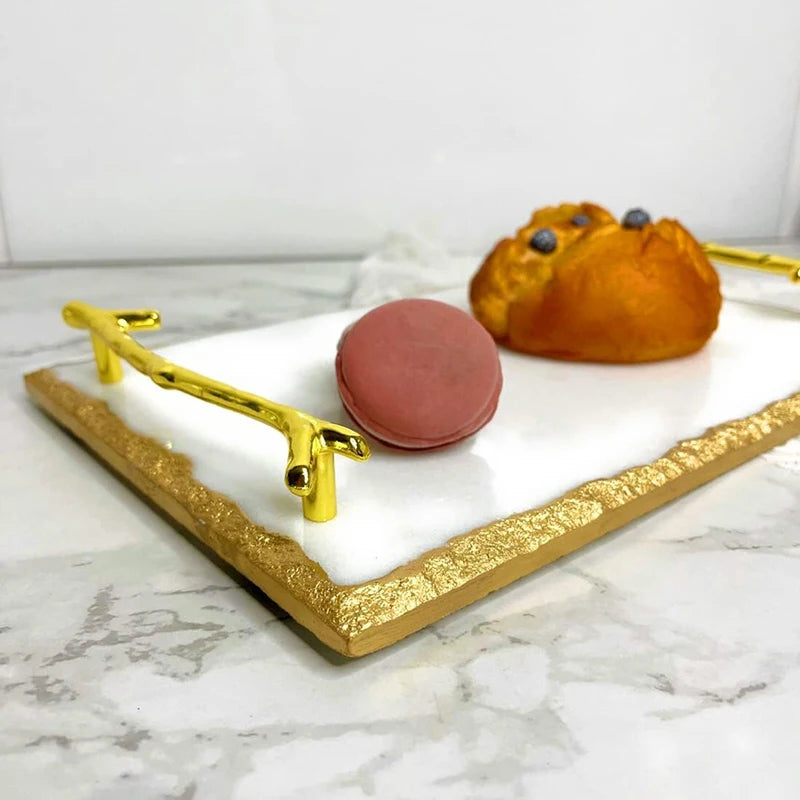 Marble Tray with Gold Handles