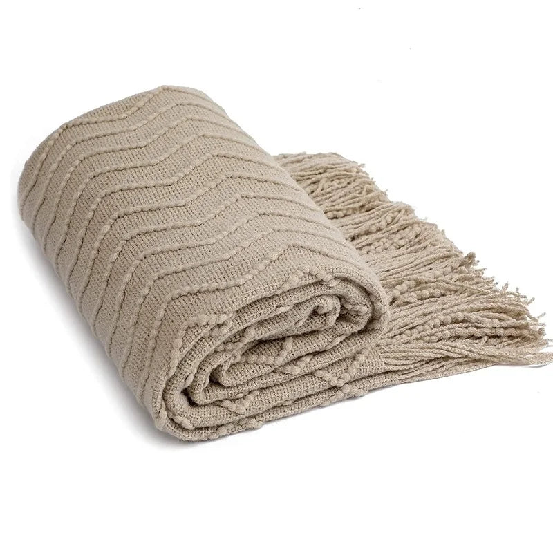 Khaki Wave Knitted Throw