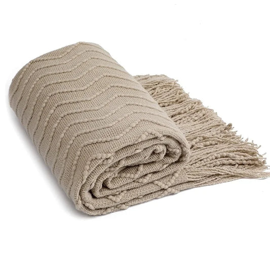 Khaki Wave Knitted Throw
