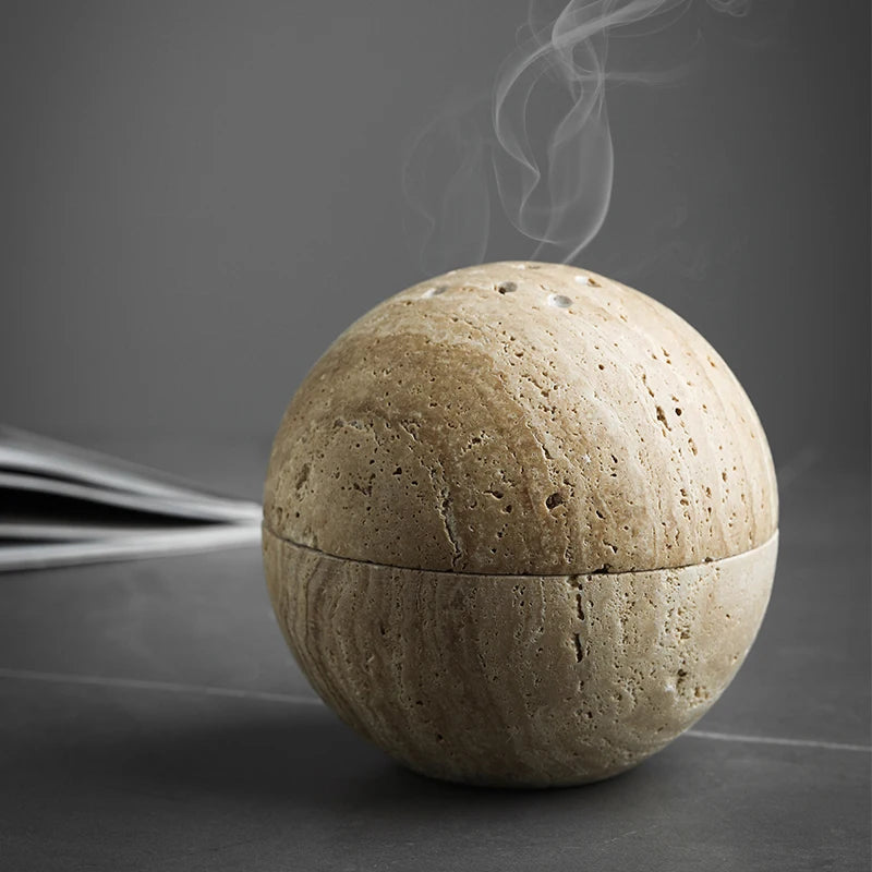 Beige Brown Travertine Marble Incense Burner