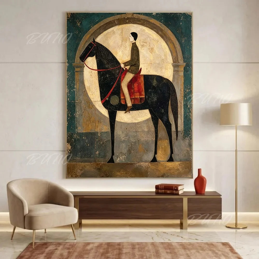 Black Horse Rider Painting