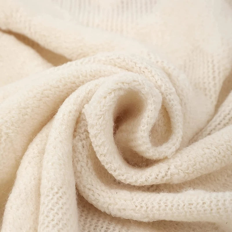 Cream Wave Knitted Blanket