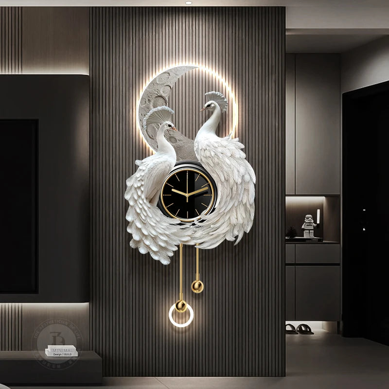Peacock Clock Mural Light