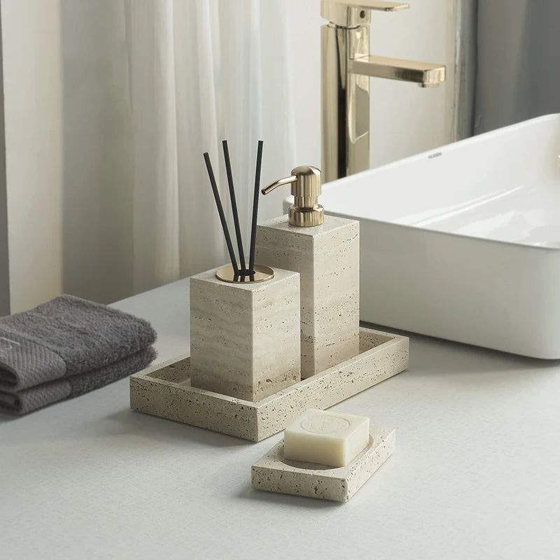 Travertine Bath Accessories Set