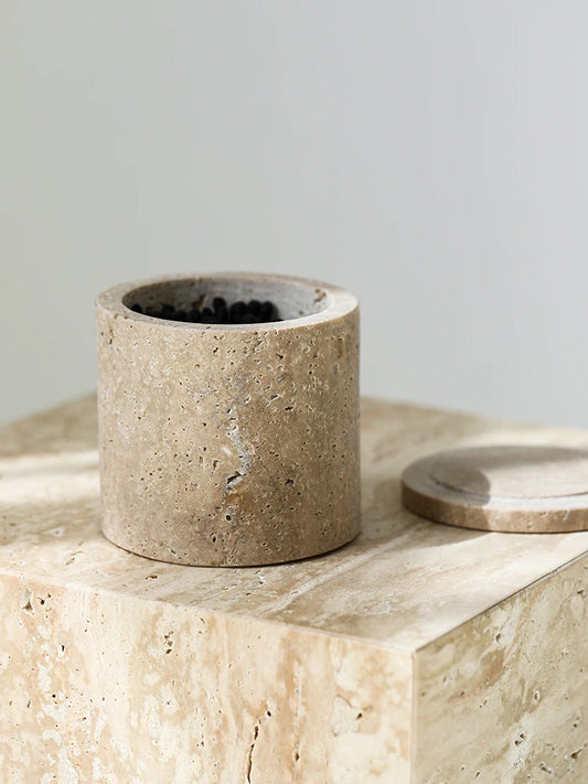 Natural Travertine Stone Cotton Swabs Holder