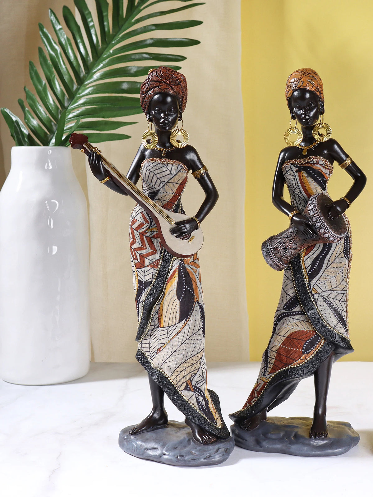 African Female Musician Sculpture Resin