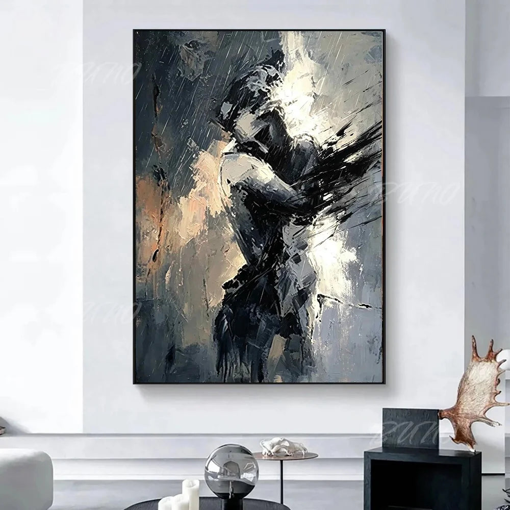 Black White Lovers Painting