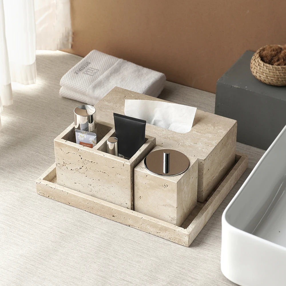 Beige Travertine Vanity Set