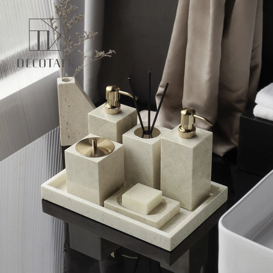 Cream Marble Bath Set