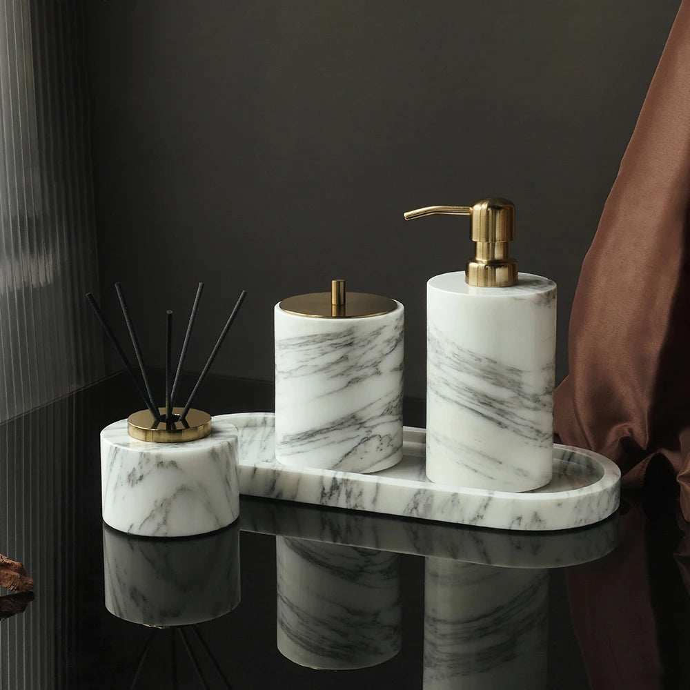 White Arabescato Natural Marble Bathroom Set