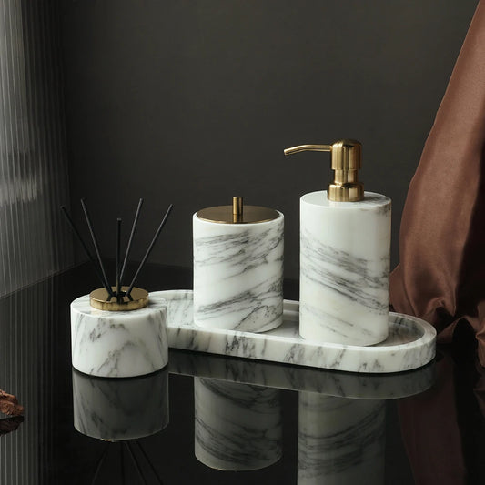 White Arabescato Natural Marble Bathroom Set