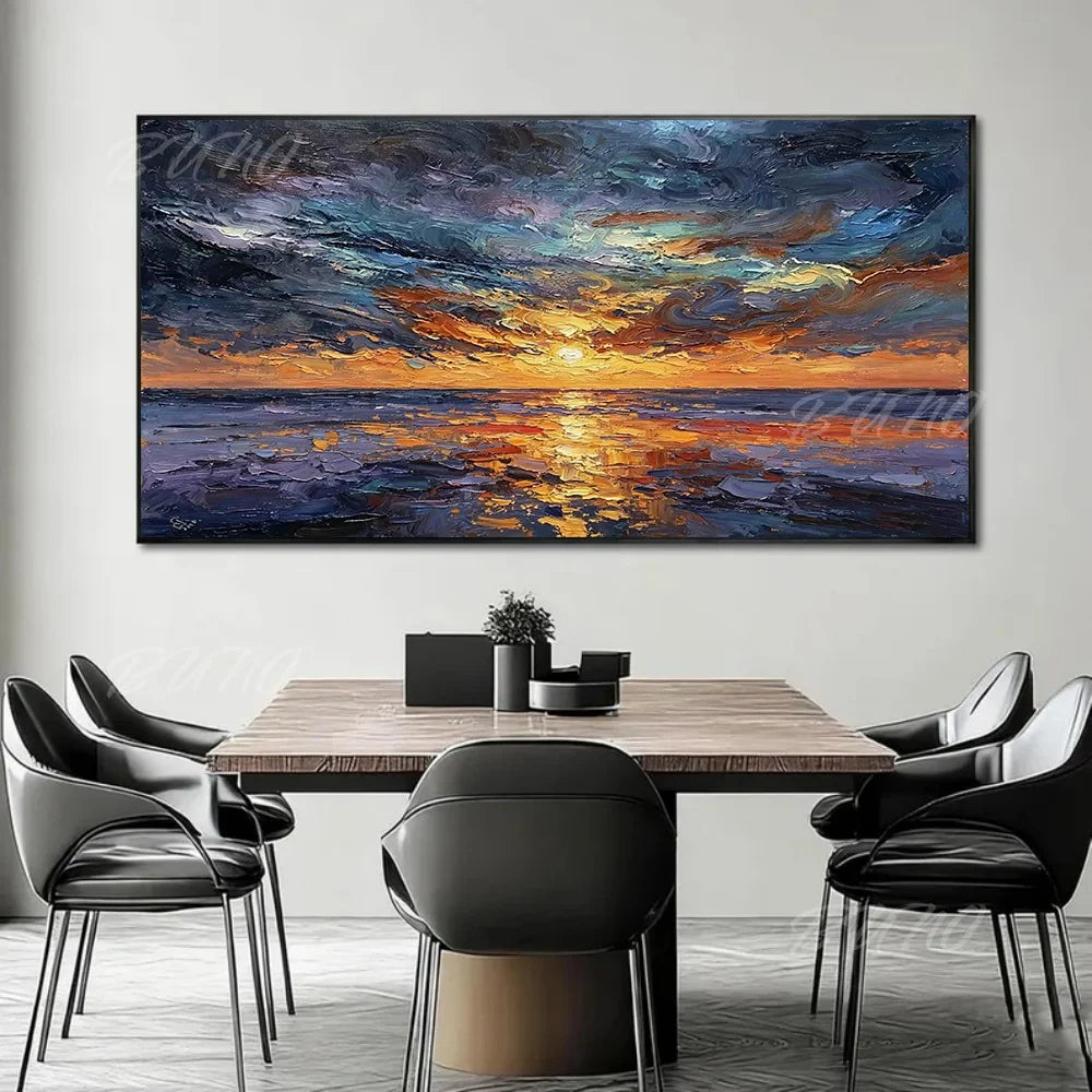Golden Sunset Ocean Painting