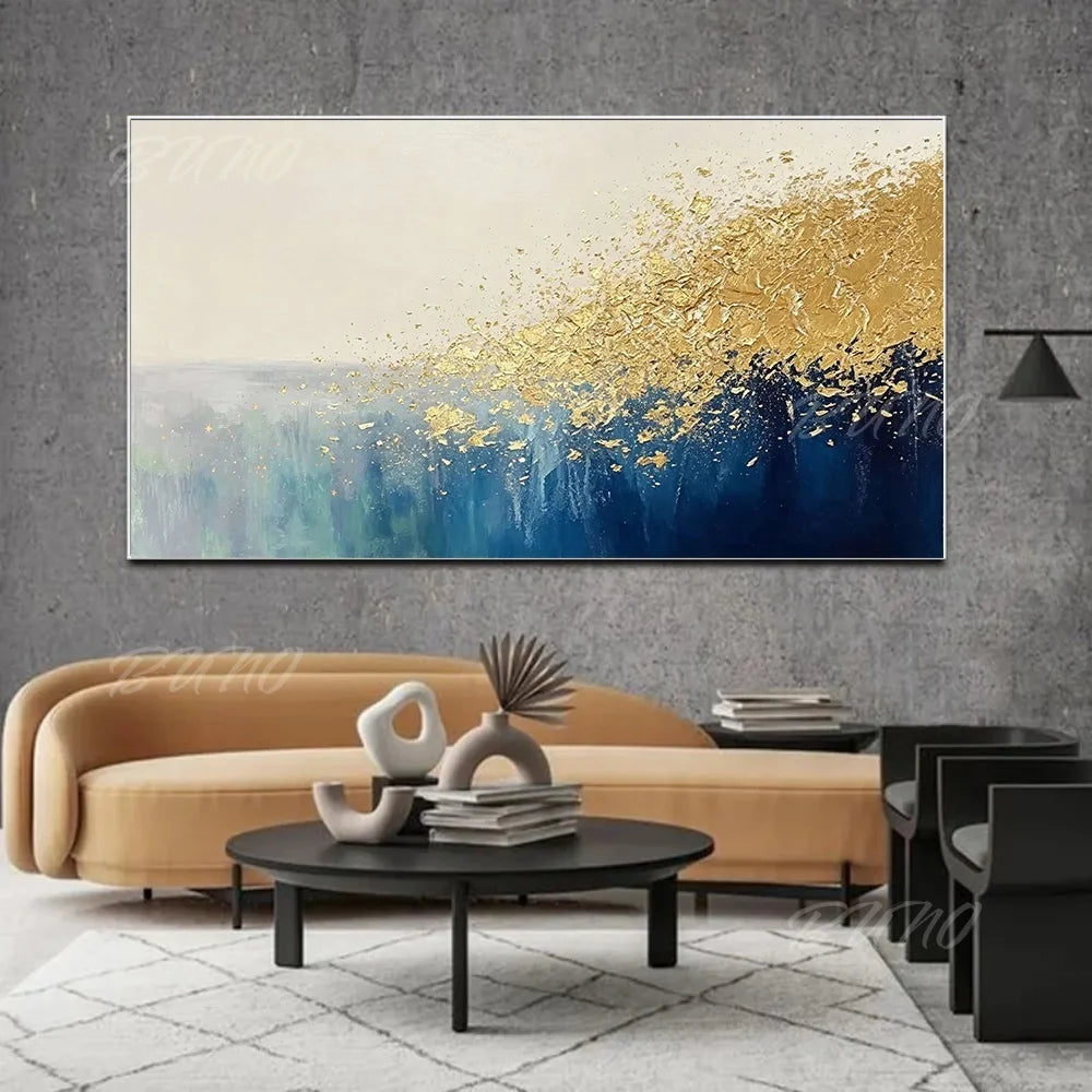Blue Gold Foil Painting