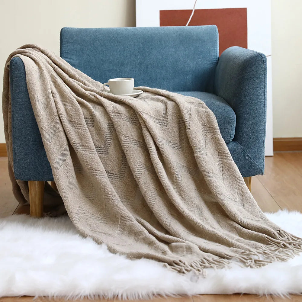 Cream Knitted Throw Blanket