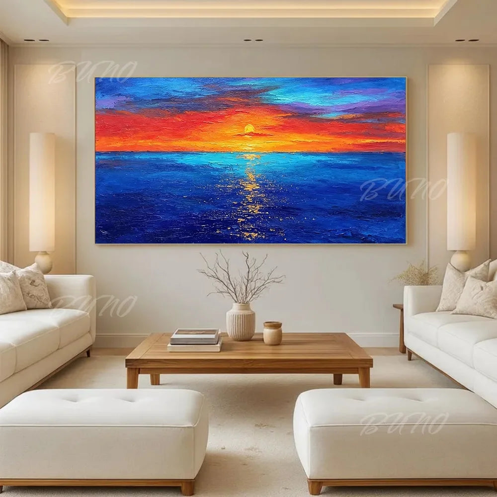 Sea Sunset Impasto Painting