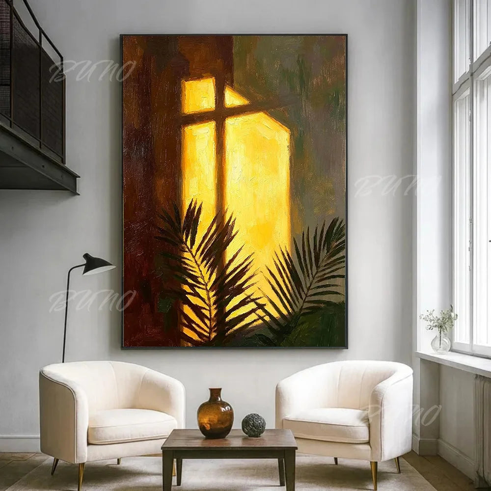 Sunlit Palm Leaf Painting