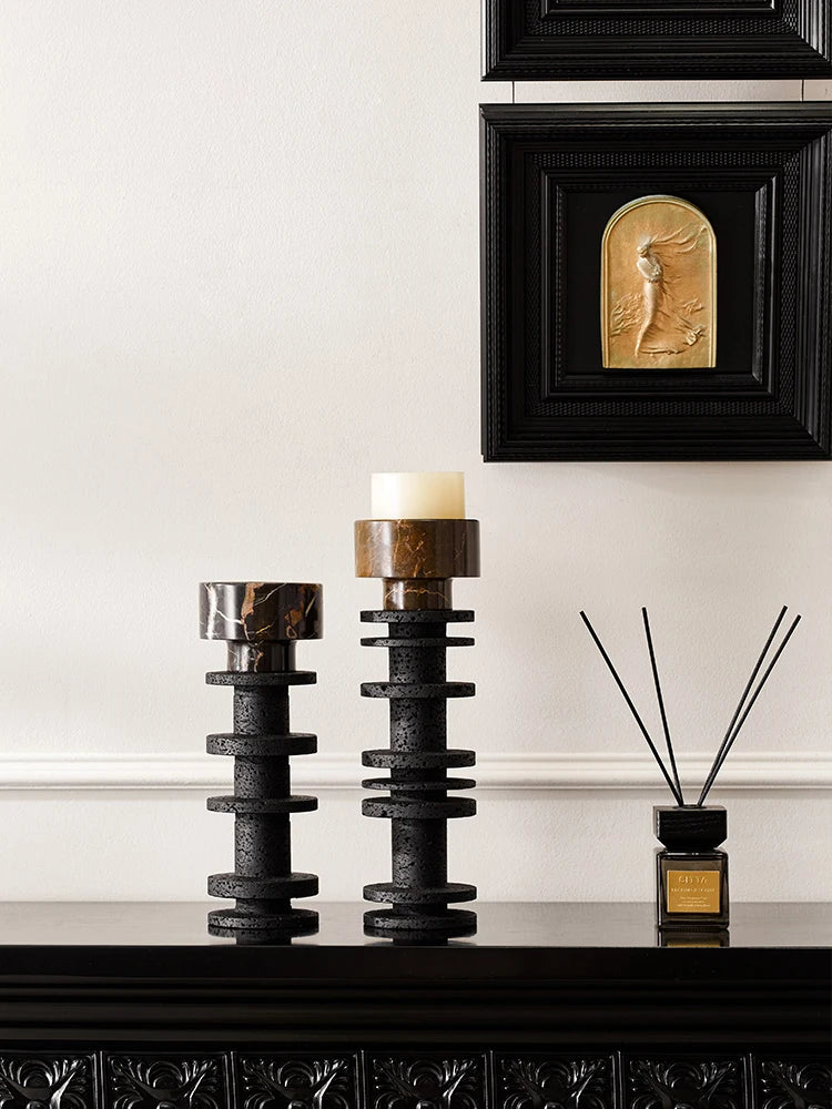 Large Black Marble Pillar Candlestick
