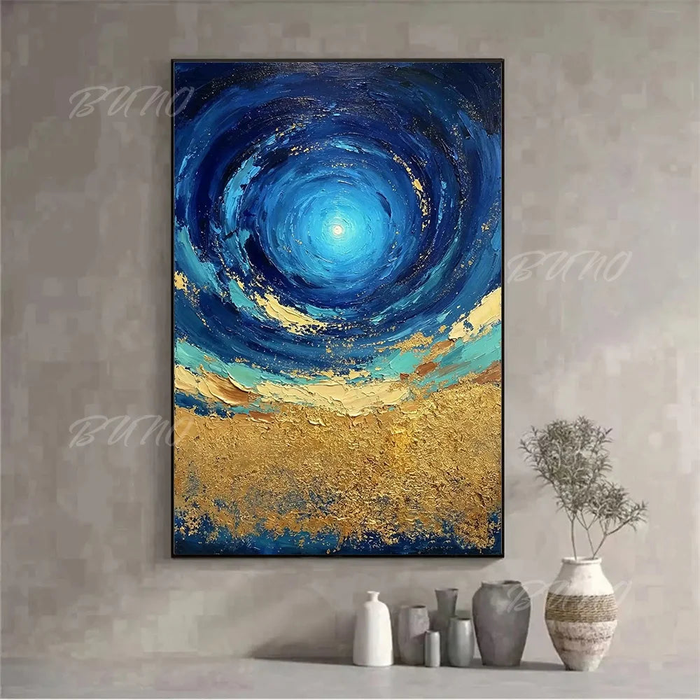Geometric Blue Gold Painting