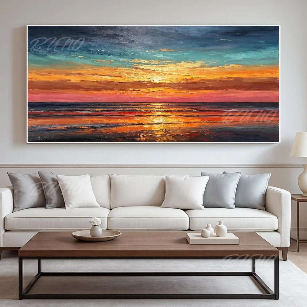 Golden Sunset Ocean Painting