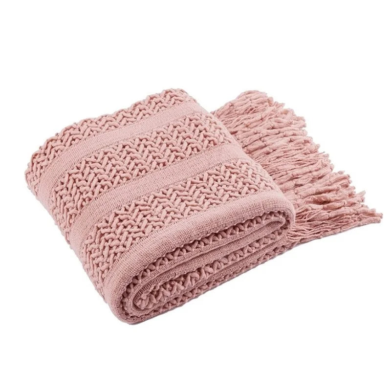 Pink Knitted Tassel Throw