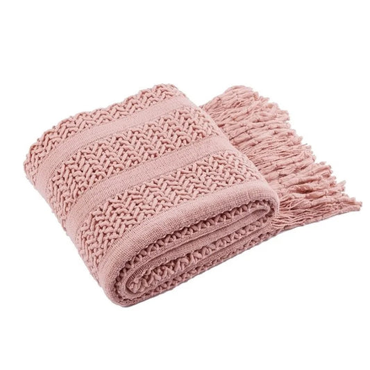 Pink Knitted Tassel Throw